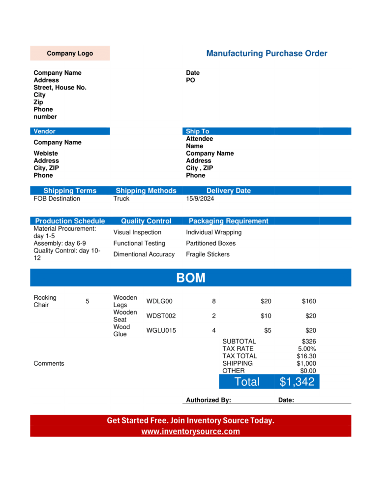 Manufacturing Purchase Order